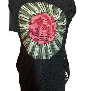 Damiana Crochet Rose Blouse Womens Floral Sleeveless Top Boho Hollow Out Loose
